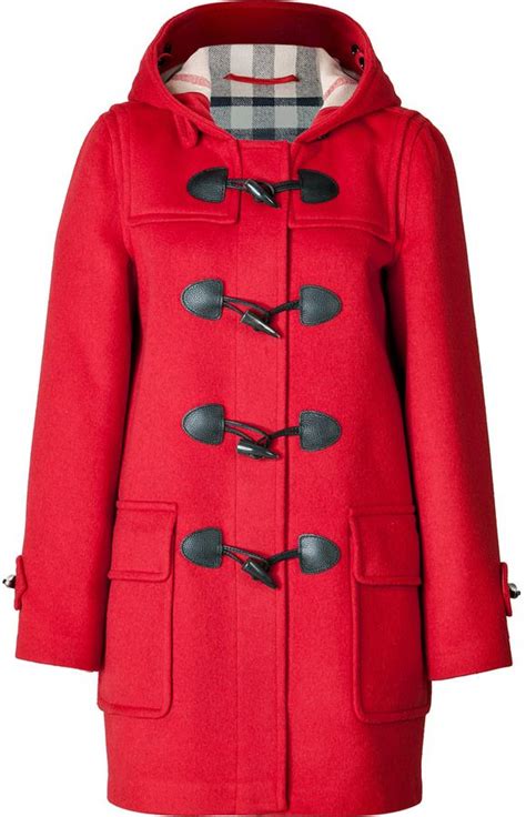 red burberry duffle coat|More.